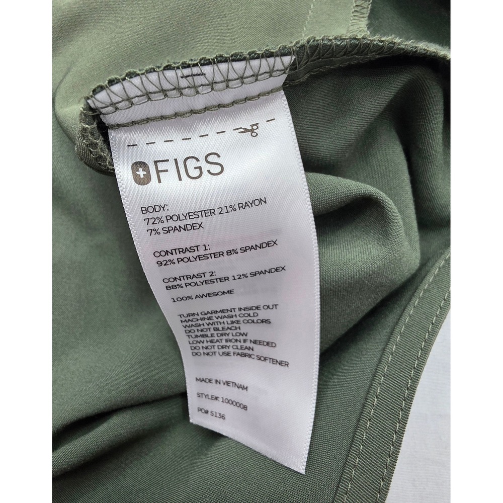 Figs Technical Collection Olive Green V-Neck Long Sleeve Scrub Top XL - Picture 7 of 10